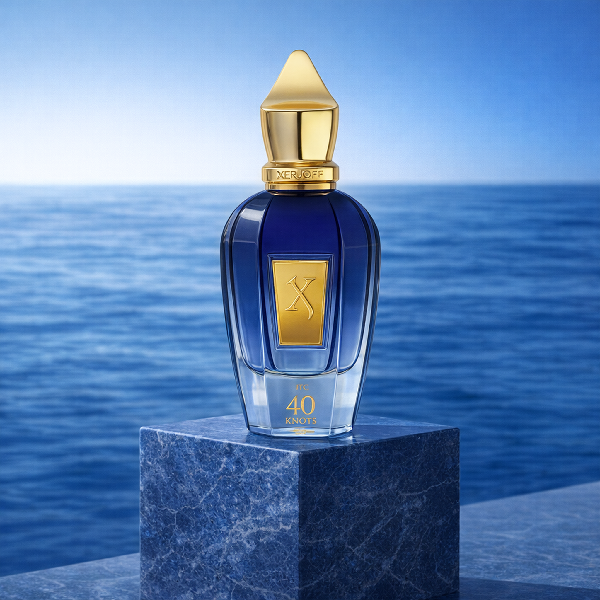 Xerjoff 40 Knots EDP upright pedestal gallery showcase