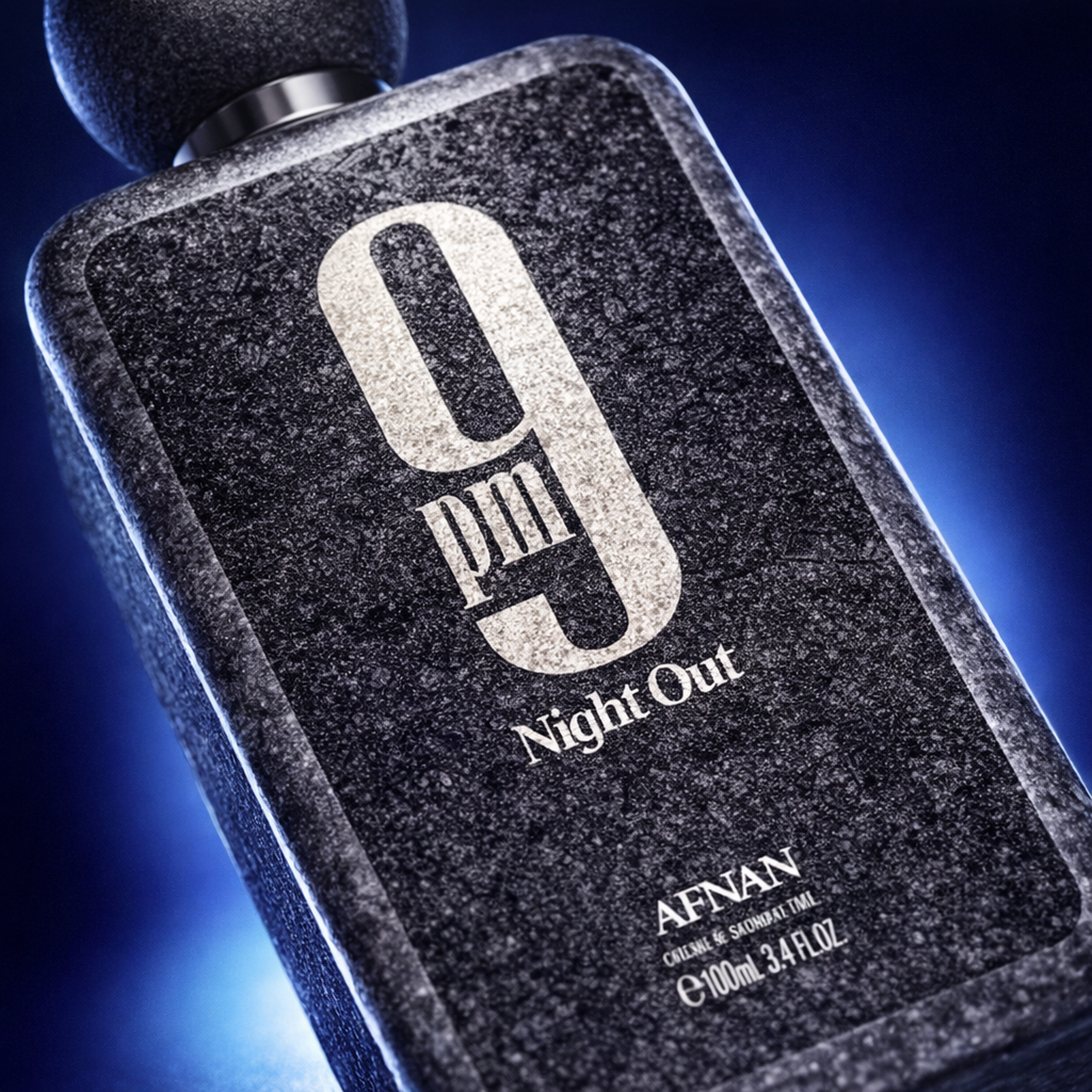 Afnan 9PM Night Out Extrait Parfum macro label detail gallery showcase