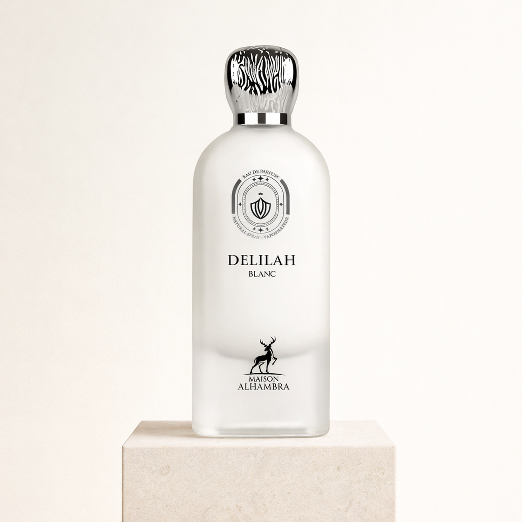 Maison Alhambra Delilah Blanc EDP upright pedestal gallery showcase