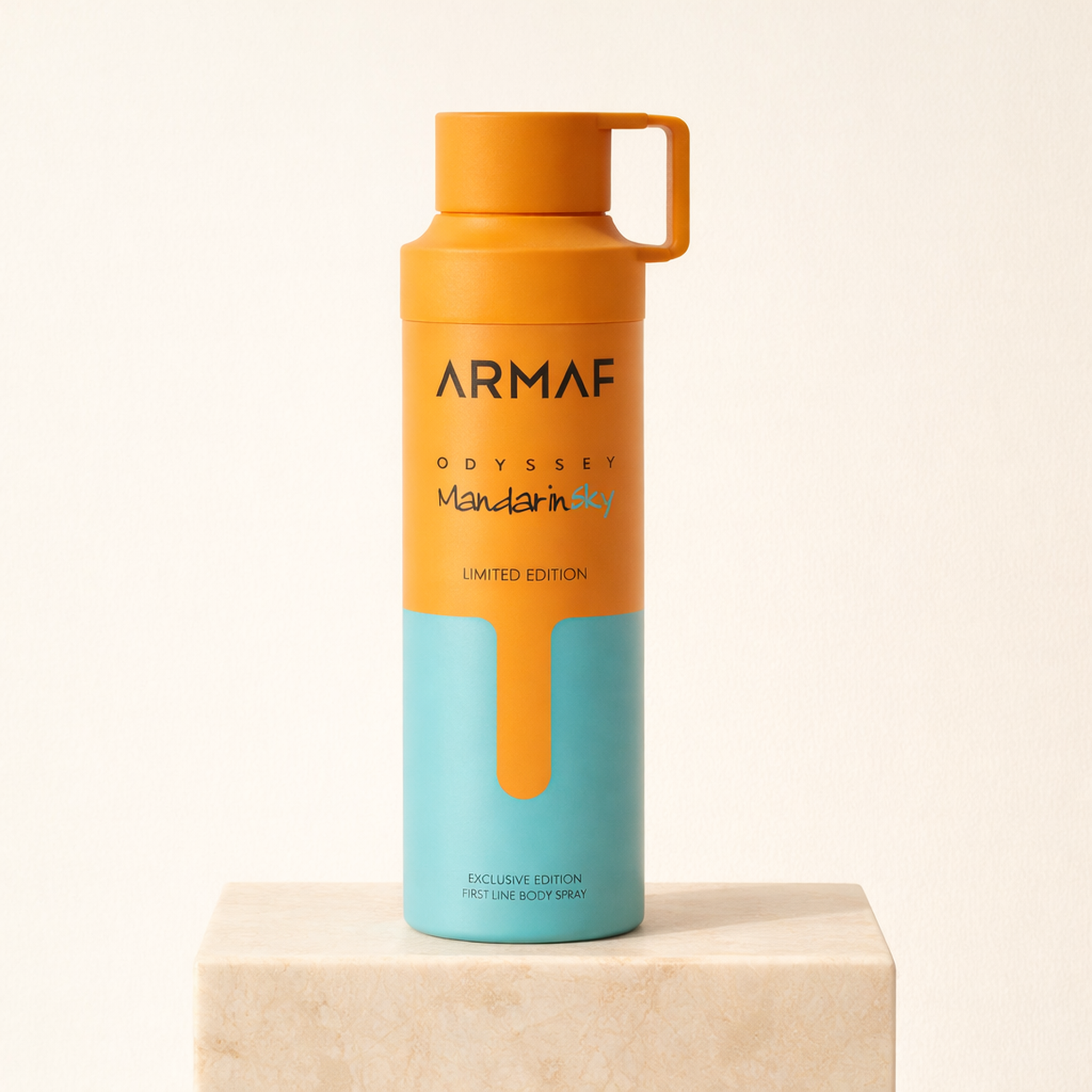 Armaf Odyssey Mandarin Sky Limited Edition Body Spray upright pedestal gallery showcase