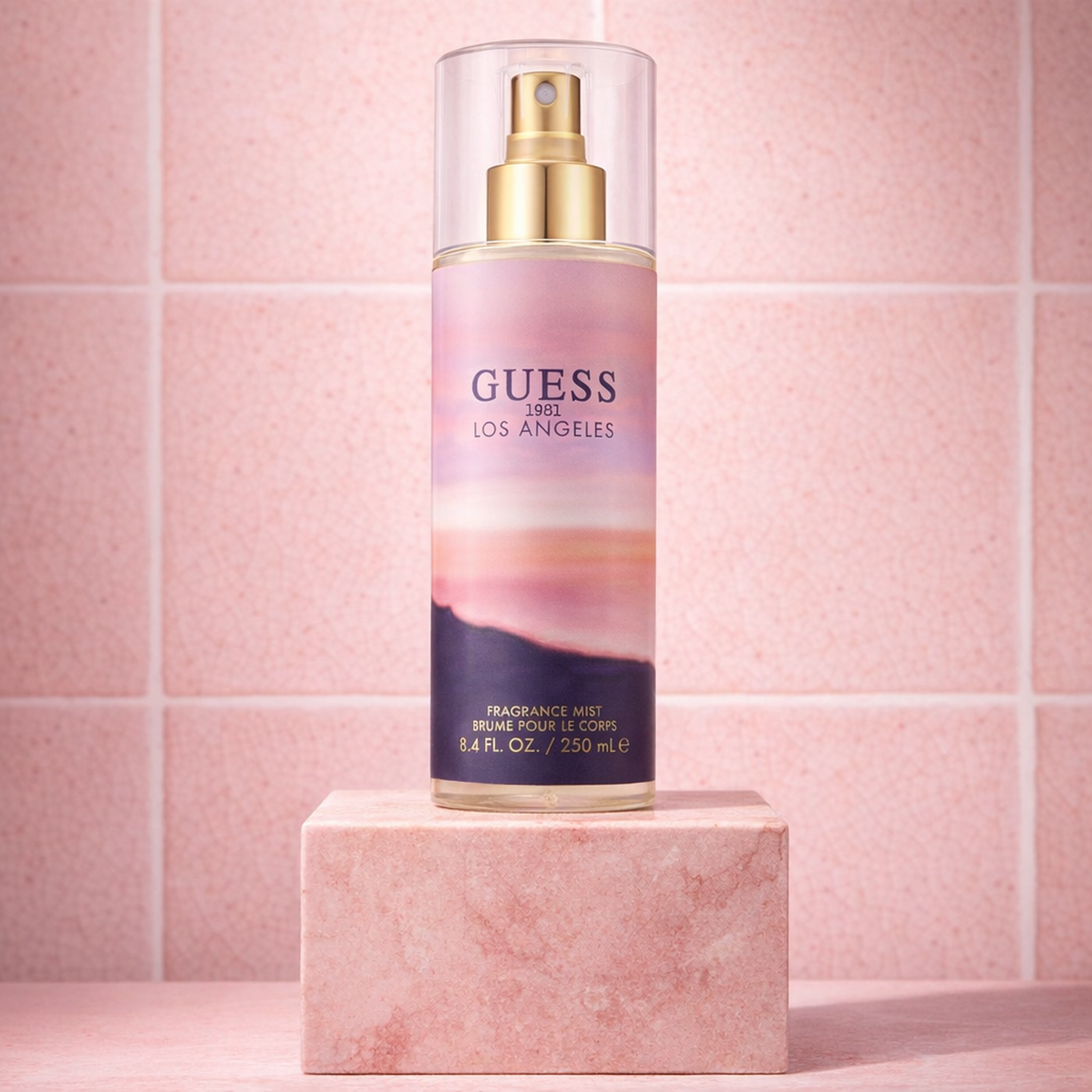 Guess 1981 Los Angeles Body Mist upright pedestal gallery showcase