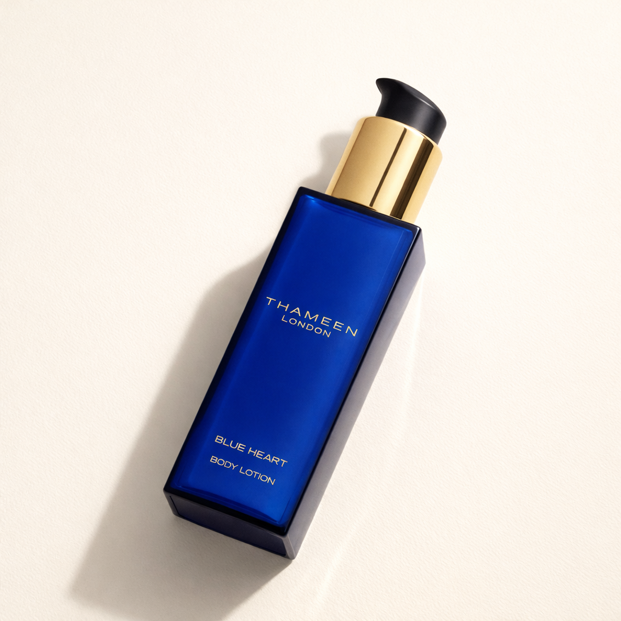 Thameen Treasure Collection Blue Heart Body Lotion angled still-life gallery showcase
