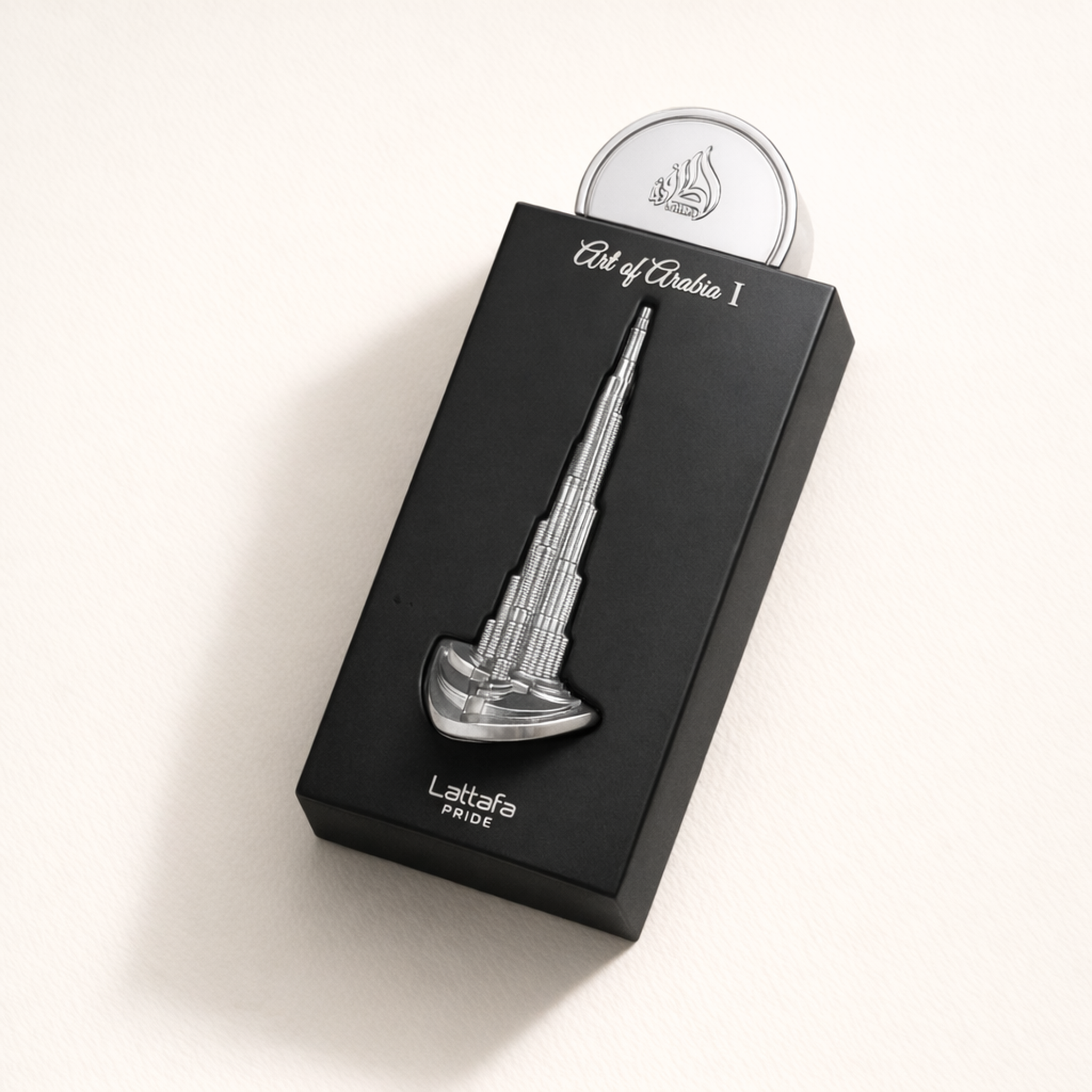 Lattafa Pride Art of Arabia I EDP angled still-life gallery showcase