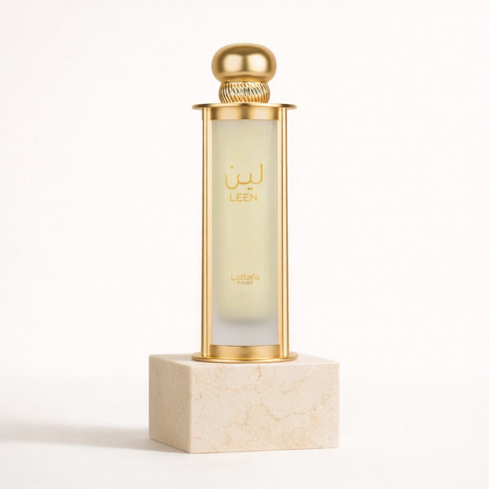 Lattafa Pride Leen EDP upright pedestal gallery showcase