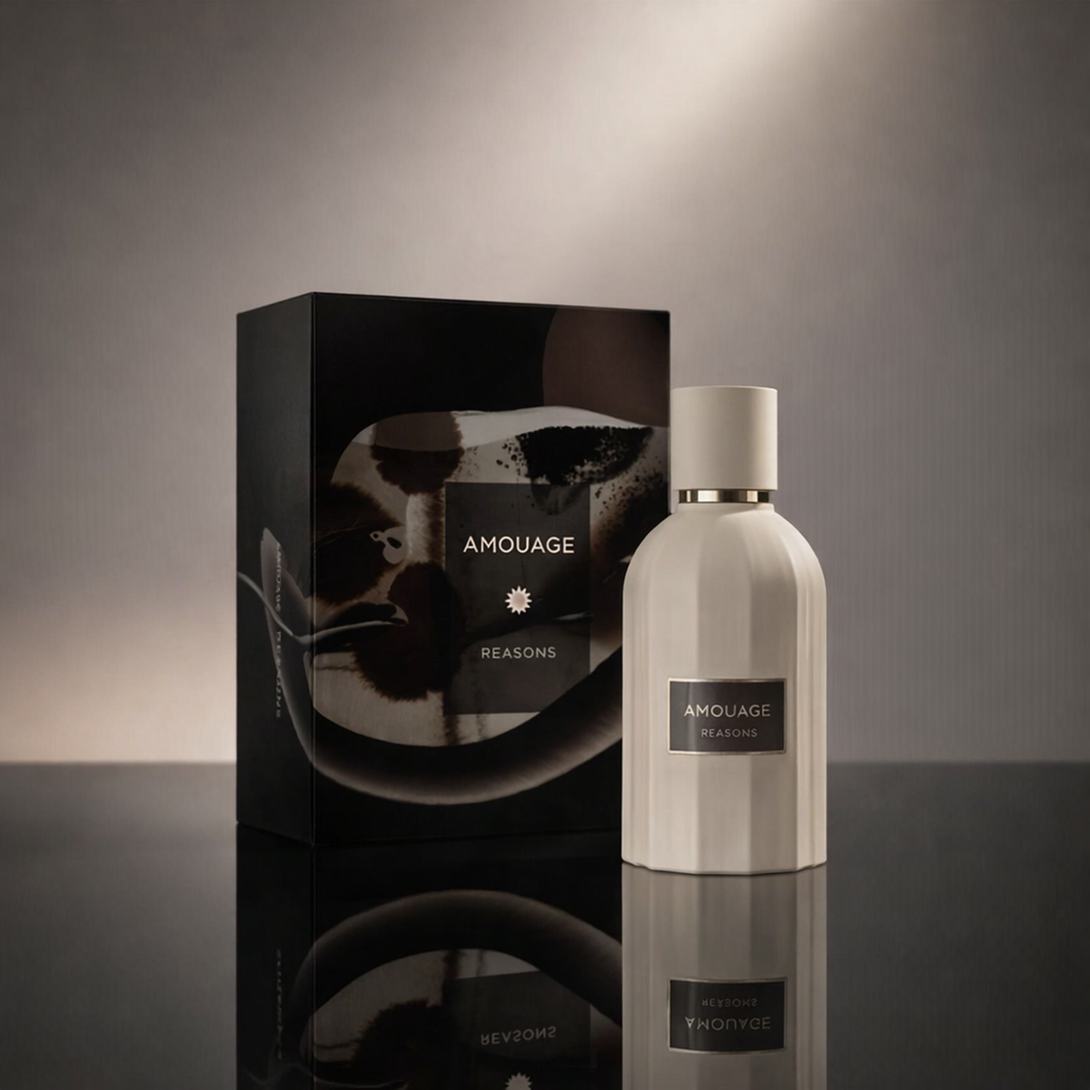 Amouage Reasons Essence Parfum packaging product shot gallery showcase