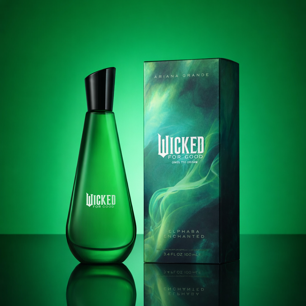 Ariana Grande Wicked For Good Elphaba Enchanted EDP packaging product shot gallery showcase