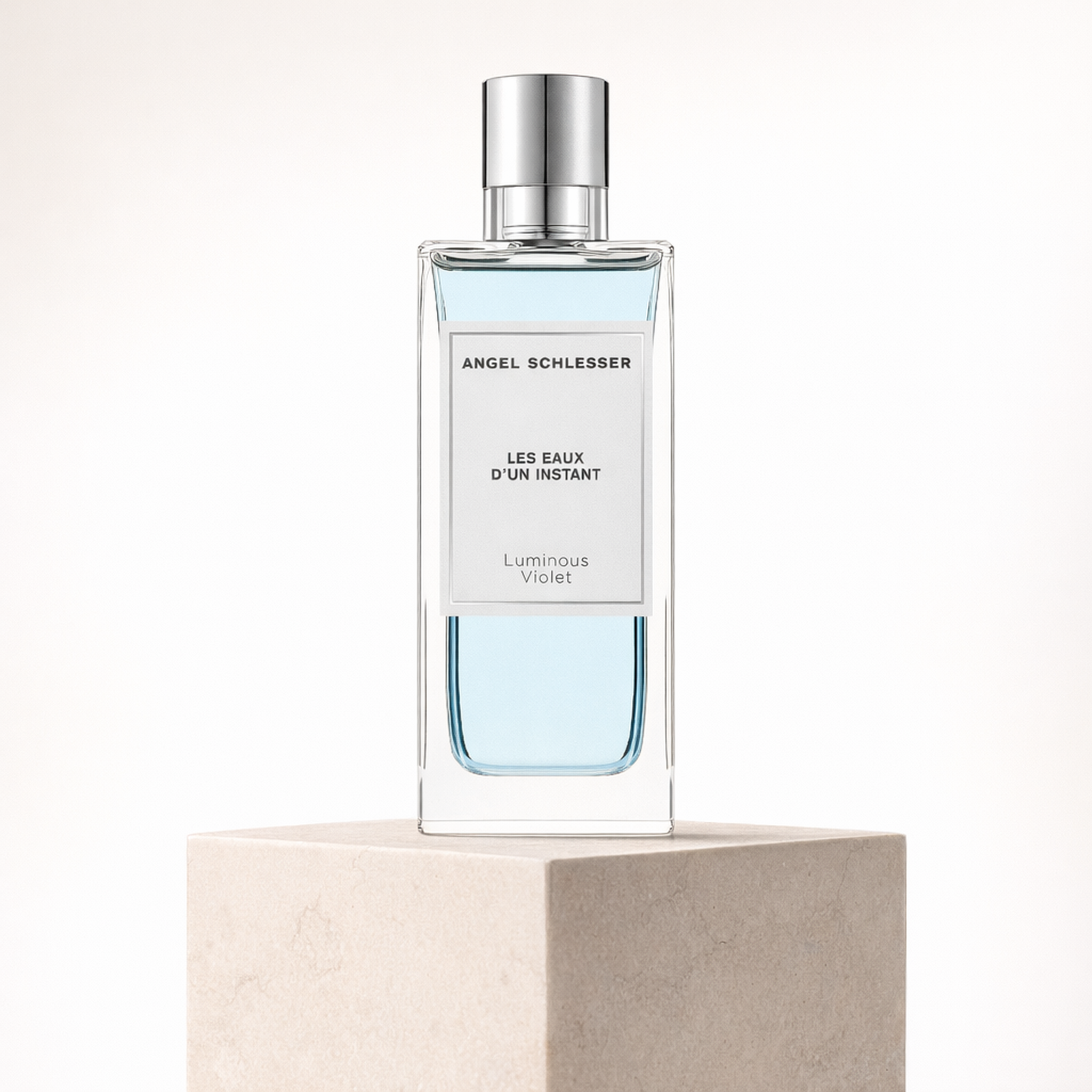 Angel Schlesser les Eaux D'un Instant Luminous Violet EDT for Women upright pedestal gallery showcase