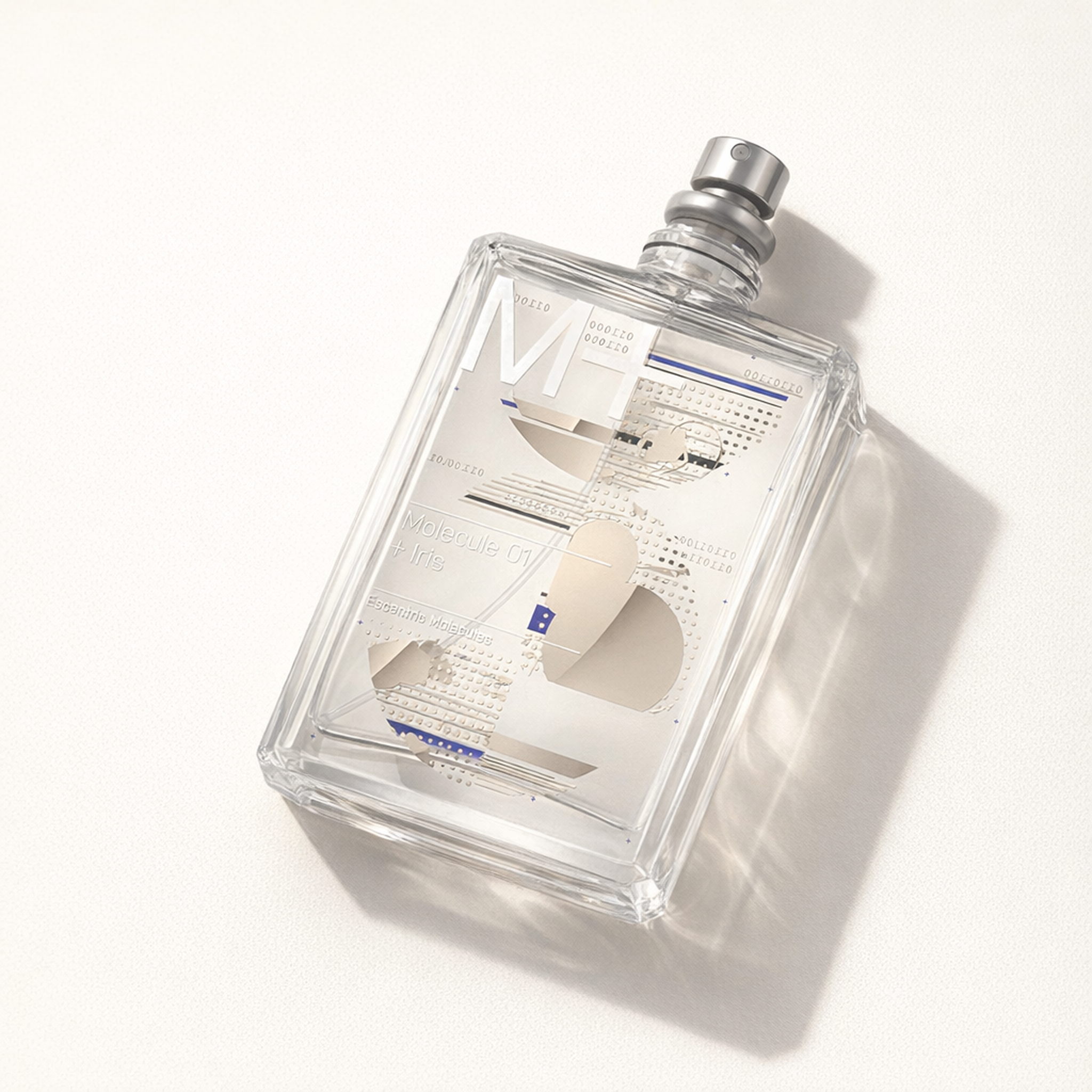 Escentric Molecules M+ Molecule 01 + Iris EDT angled still-life gallery showcase