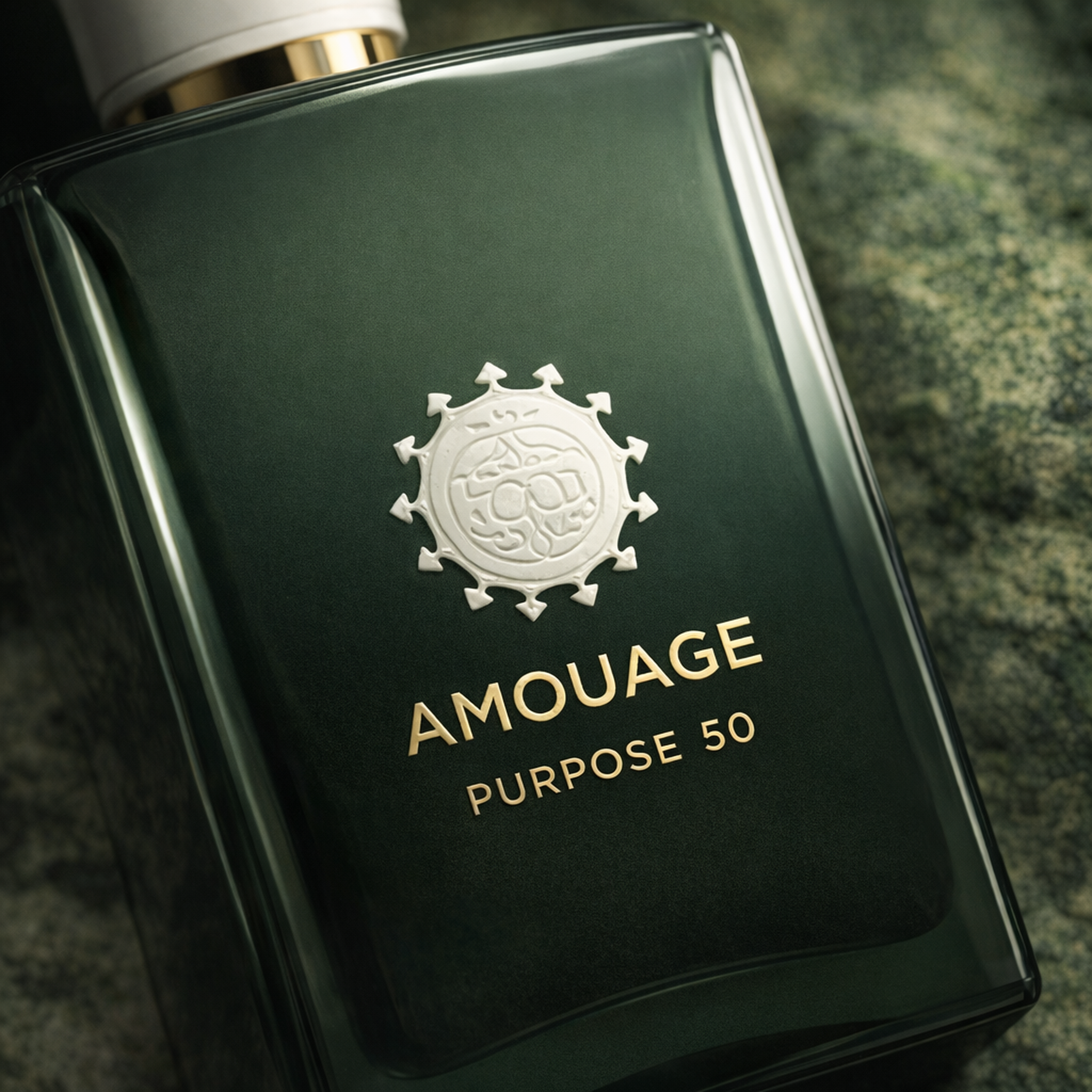Amouage Purpose 50 Extrait de Parfum For Men macro label detail gallery showcase
