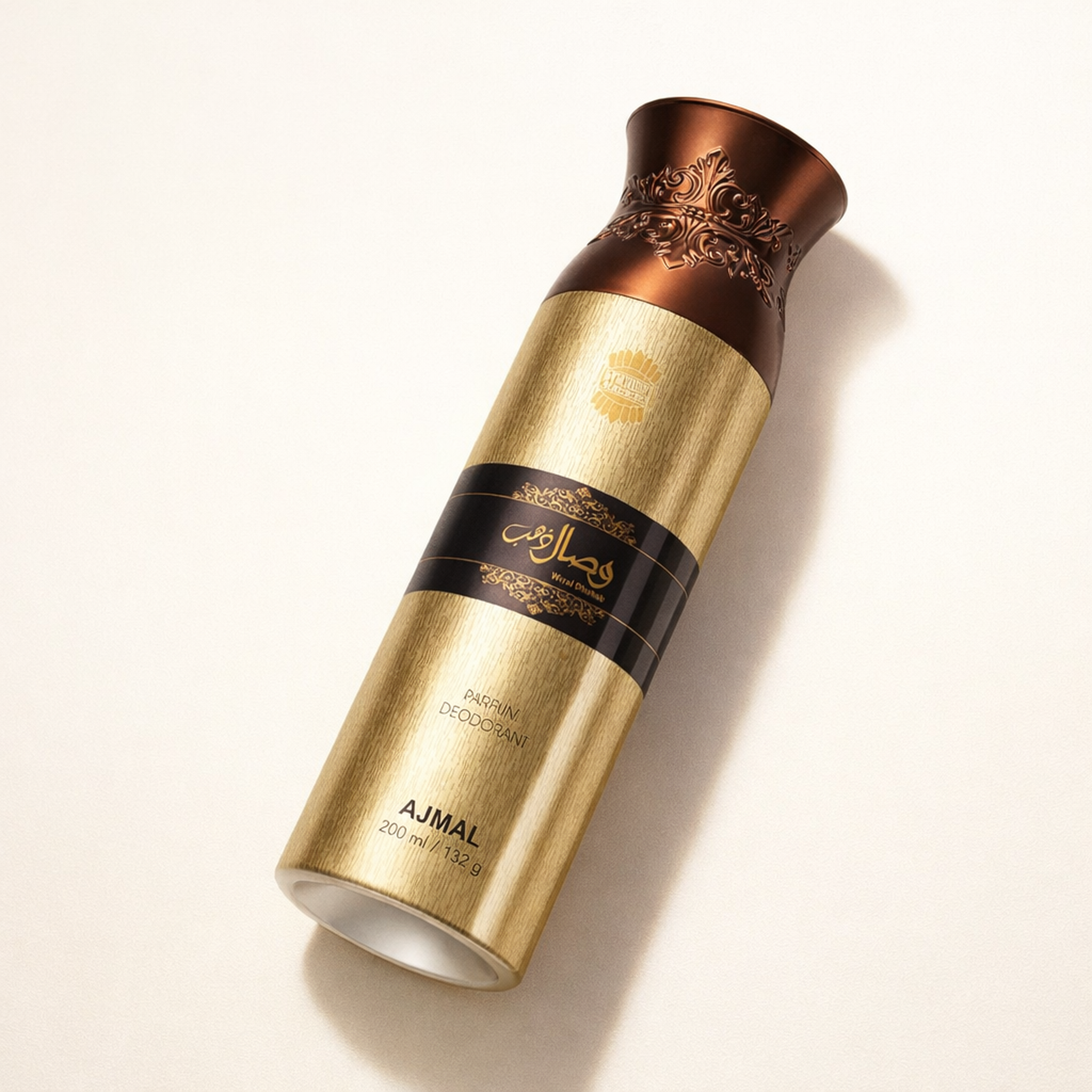Ajmal Wisal Dhahab Deodorant angled still-life gallery showcase