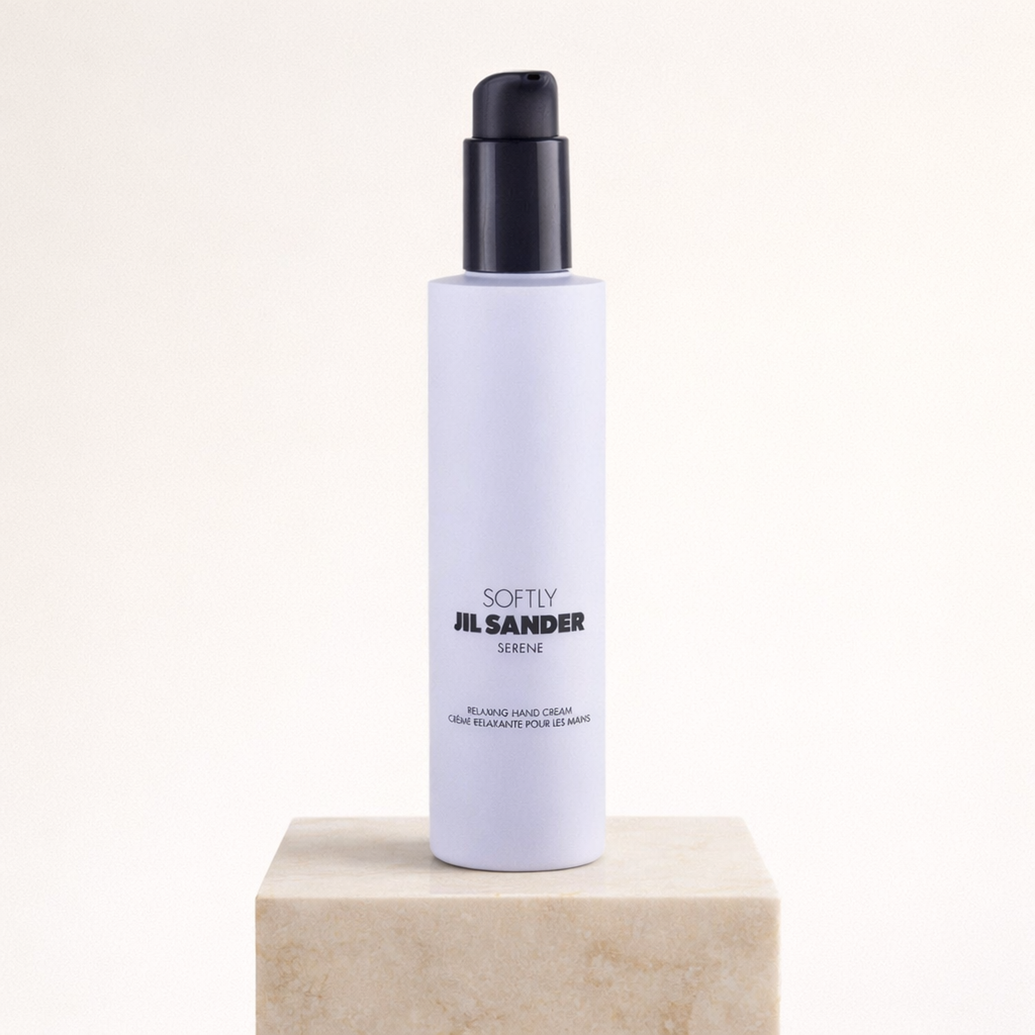 Jil Sander Softly Serene Hand Cream upright pedestal gallery showcase