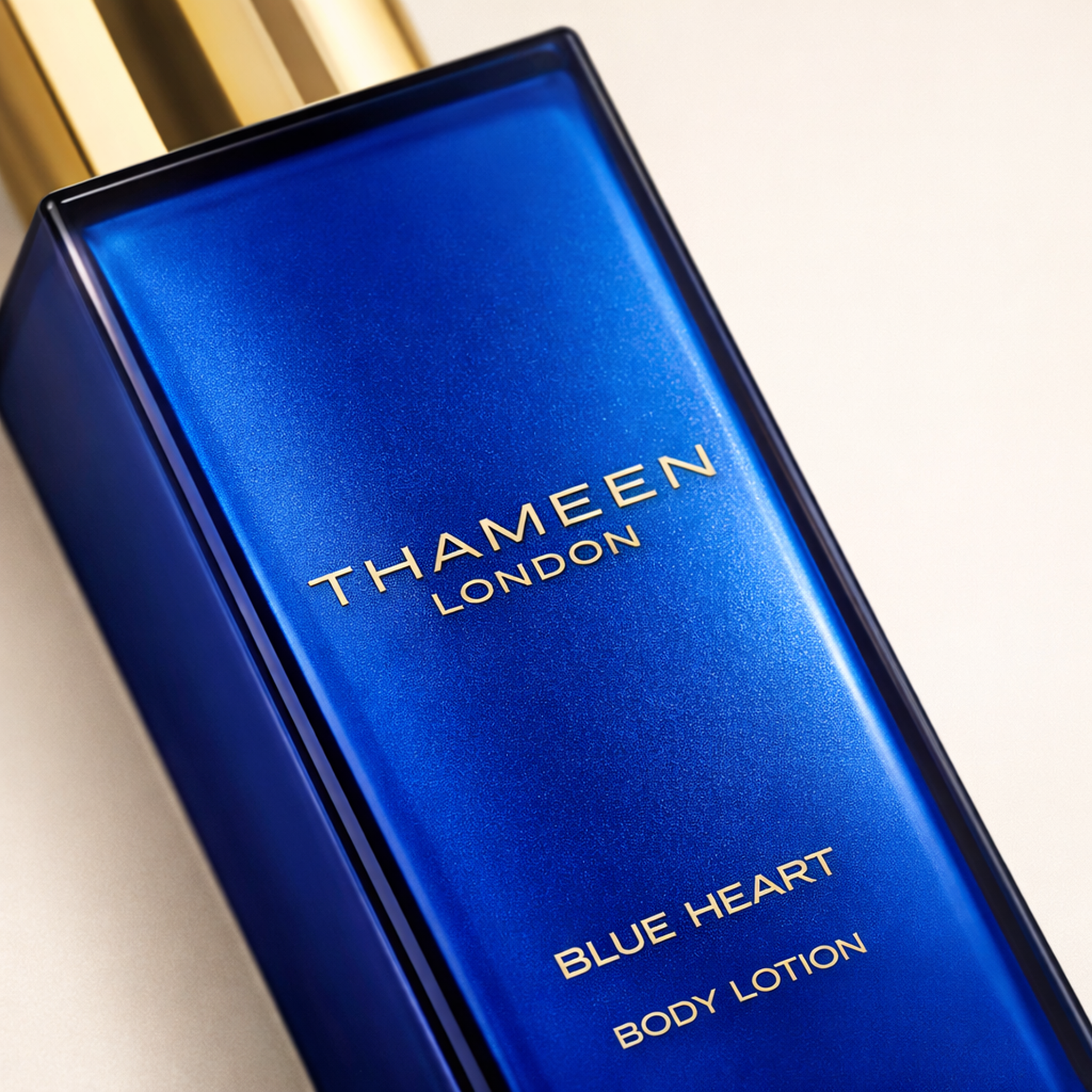Thameen Treasure Collection Blue Heart Body Lotion macro label detail gallery showcase