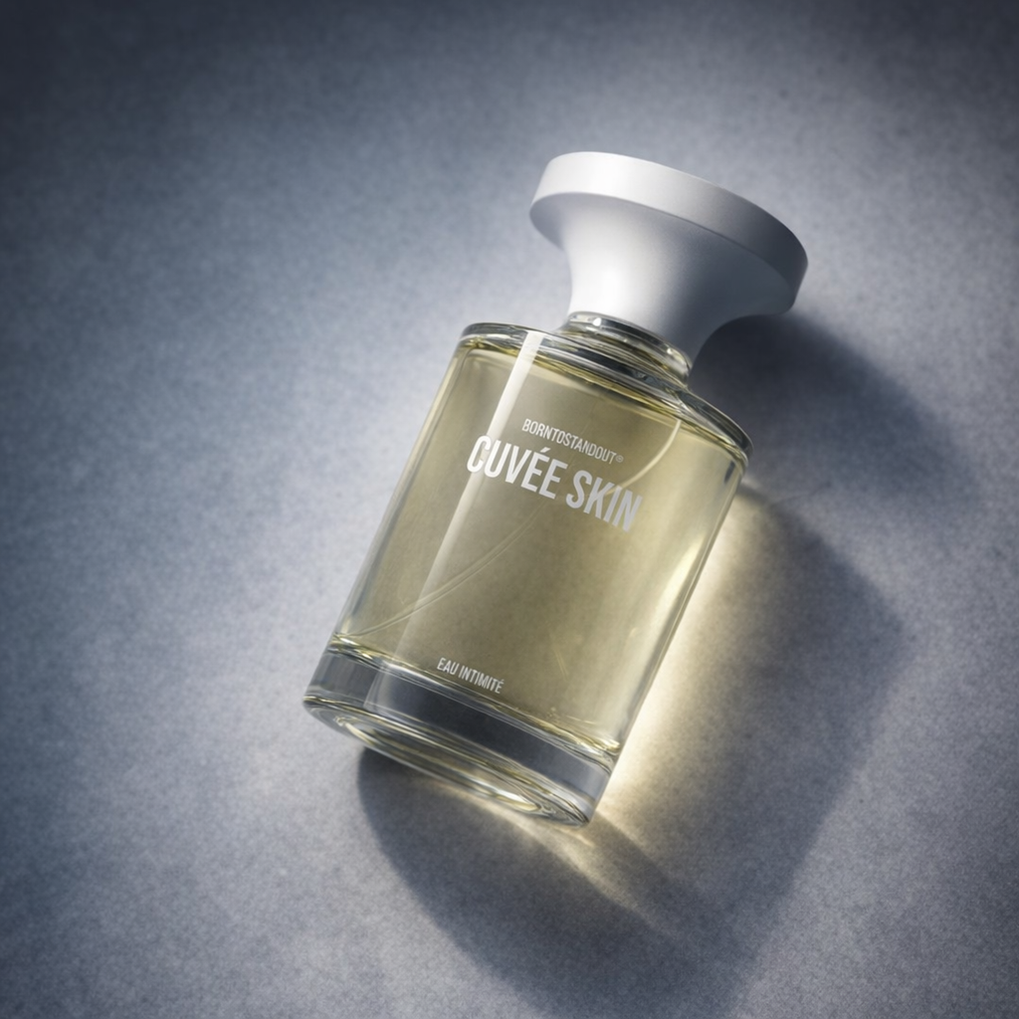 BORNTOSTANDOUT Cuvee Skin Eau Intimite angled still-life gallery showcase