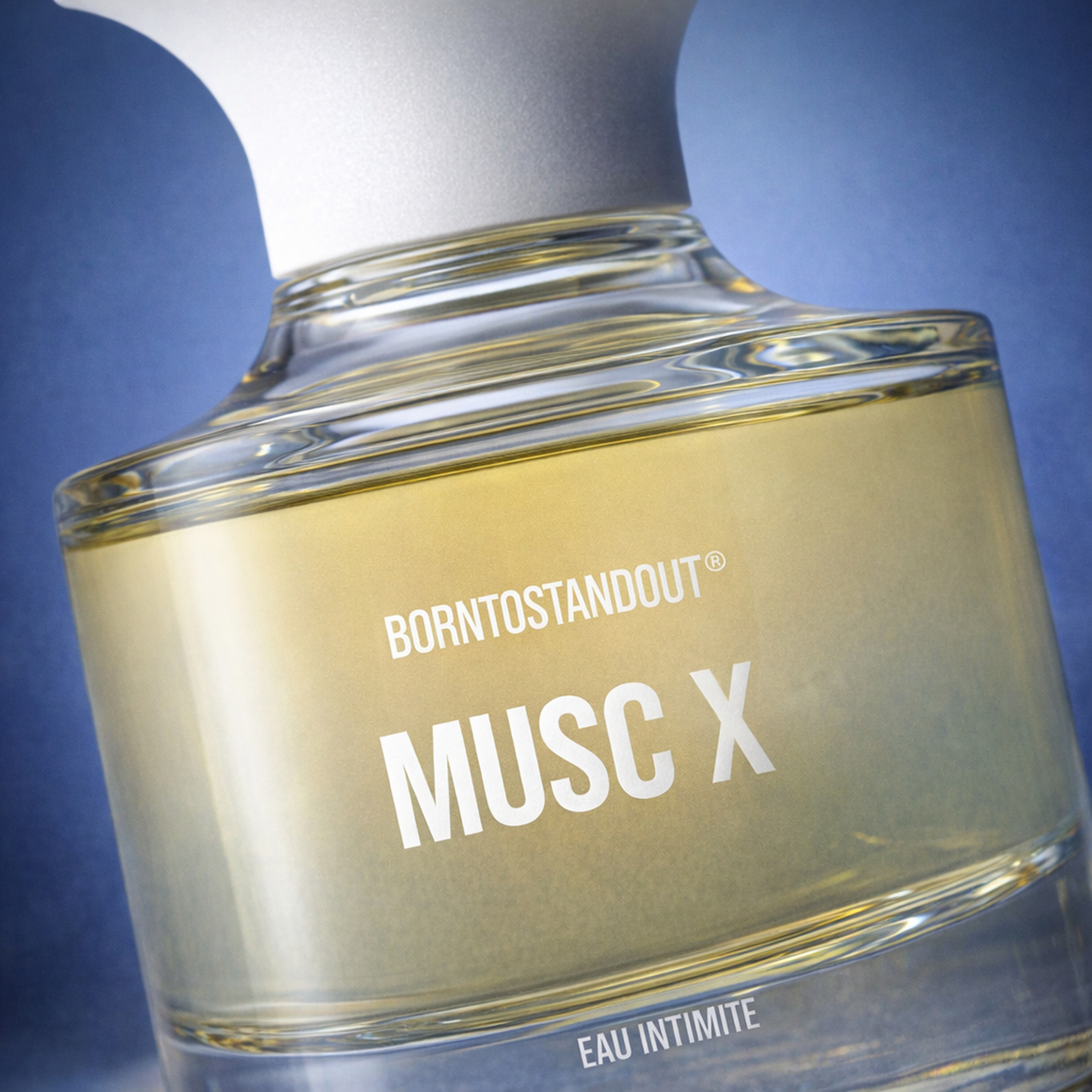BORNTOSTANDOUT Musc X Eau Intimite macro label detail gallery showcase