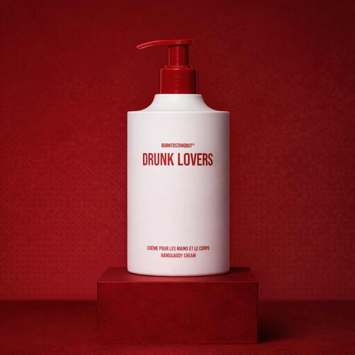 BORNTOSTANDOUT Drunk Lovers Hand & Body Cream upright pedestal gallery showcase