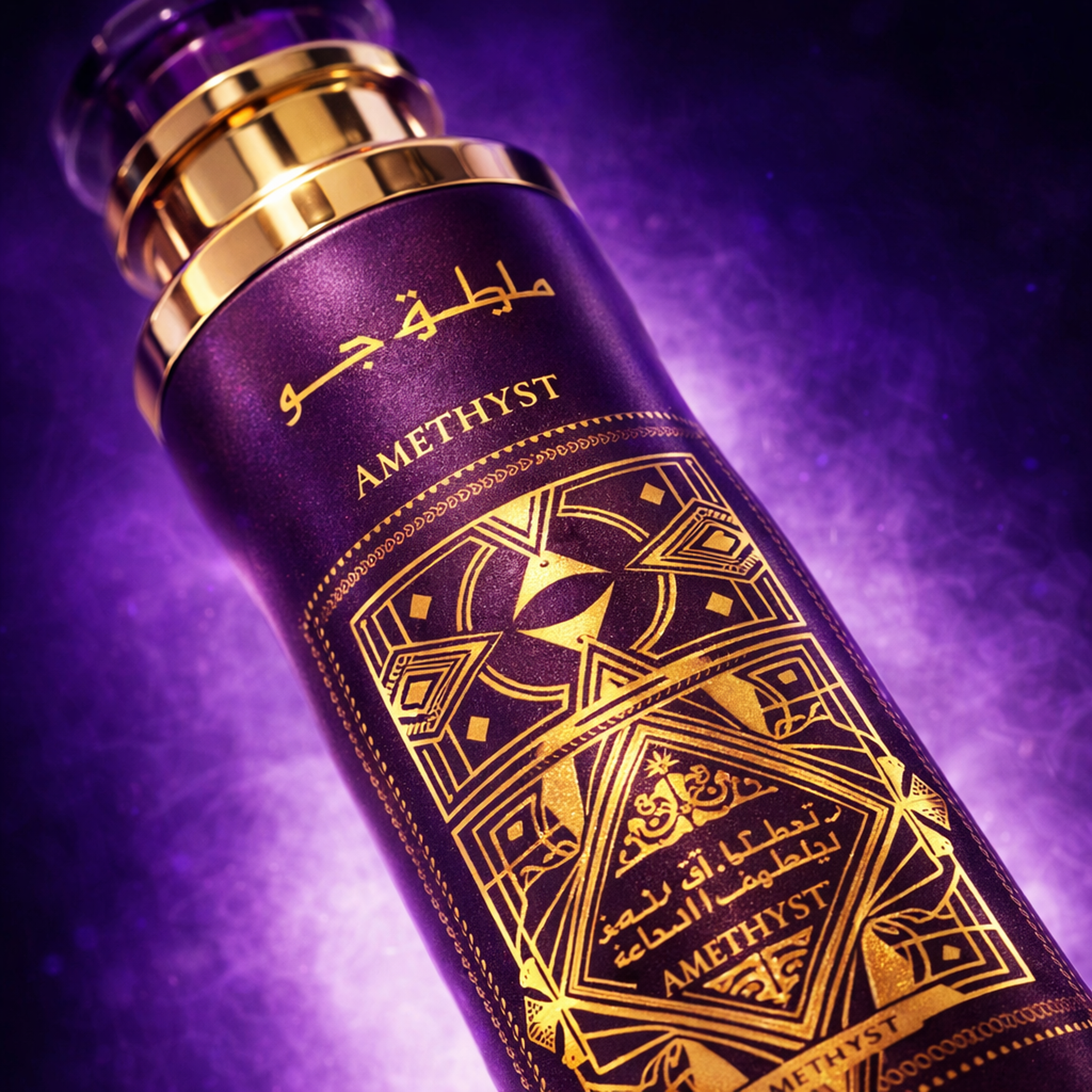 Lattafa Badee Al Oud Amethyst Air Freshener macro label detail gallery showcase