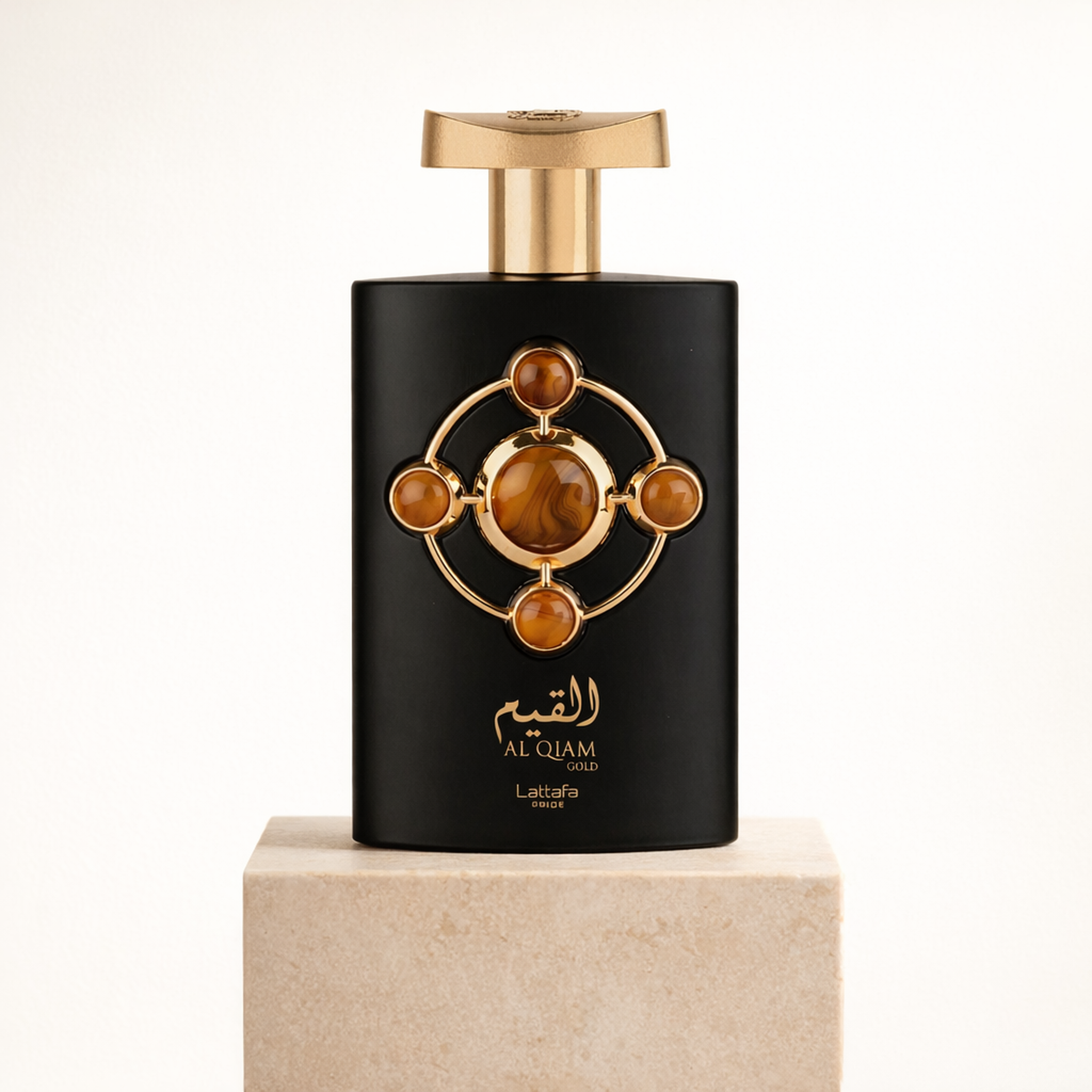 Lattafa Pride Al Qiam Gold EDP For Women upright pedestal gallery showcase