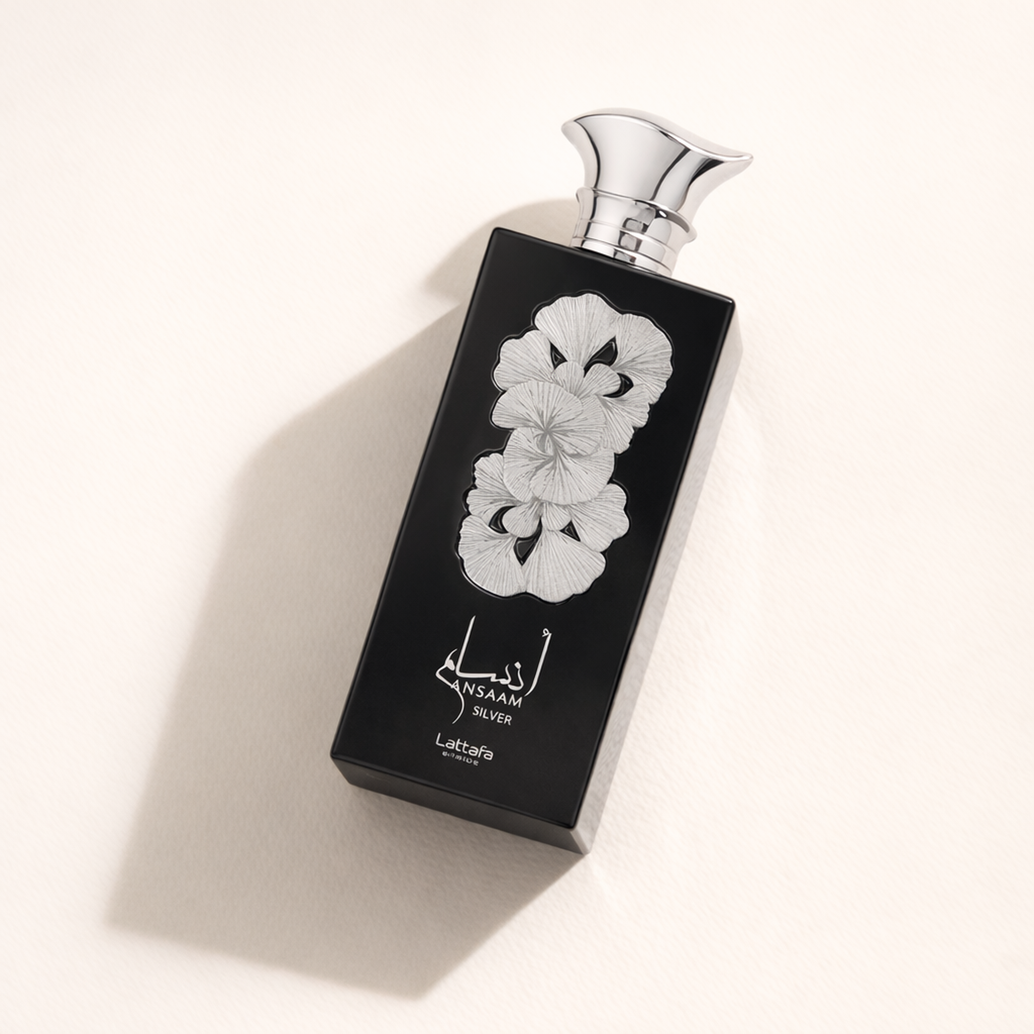 Lattafa Pride Ansaam Silver EDP For Men angled still-life gallery showcase