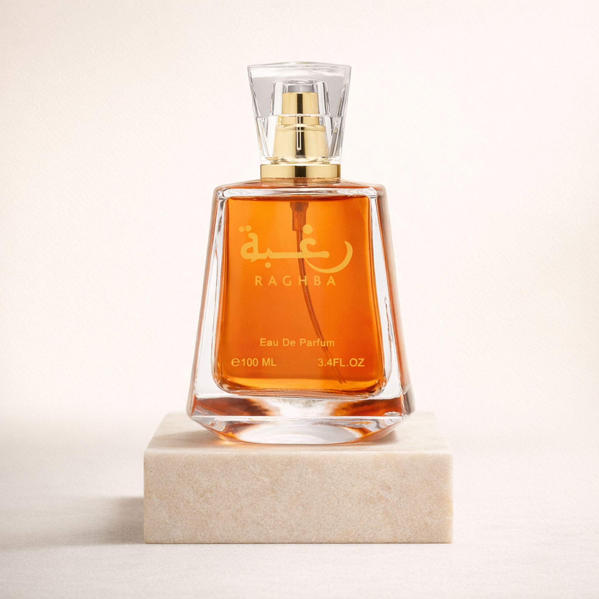 Lattafa Raghba EDP upright pedestal gallery showcase